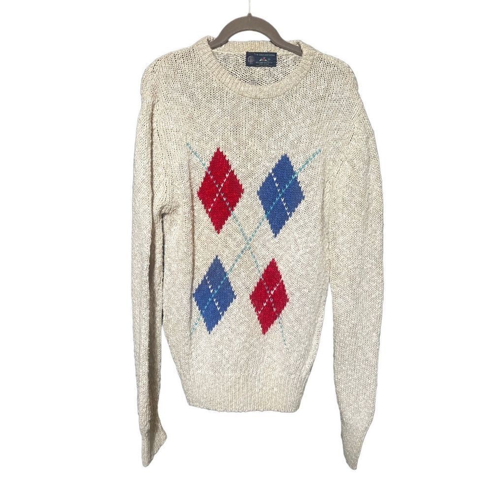 Kenneth Gordon Vintage Cork Linen and Cotton Argyle Sweater Size Medium